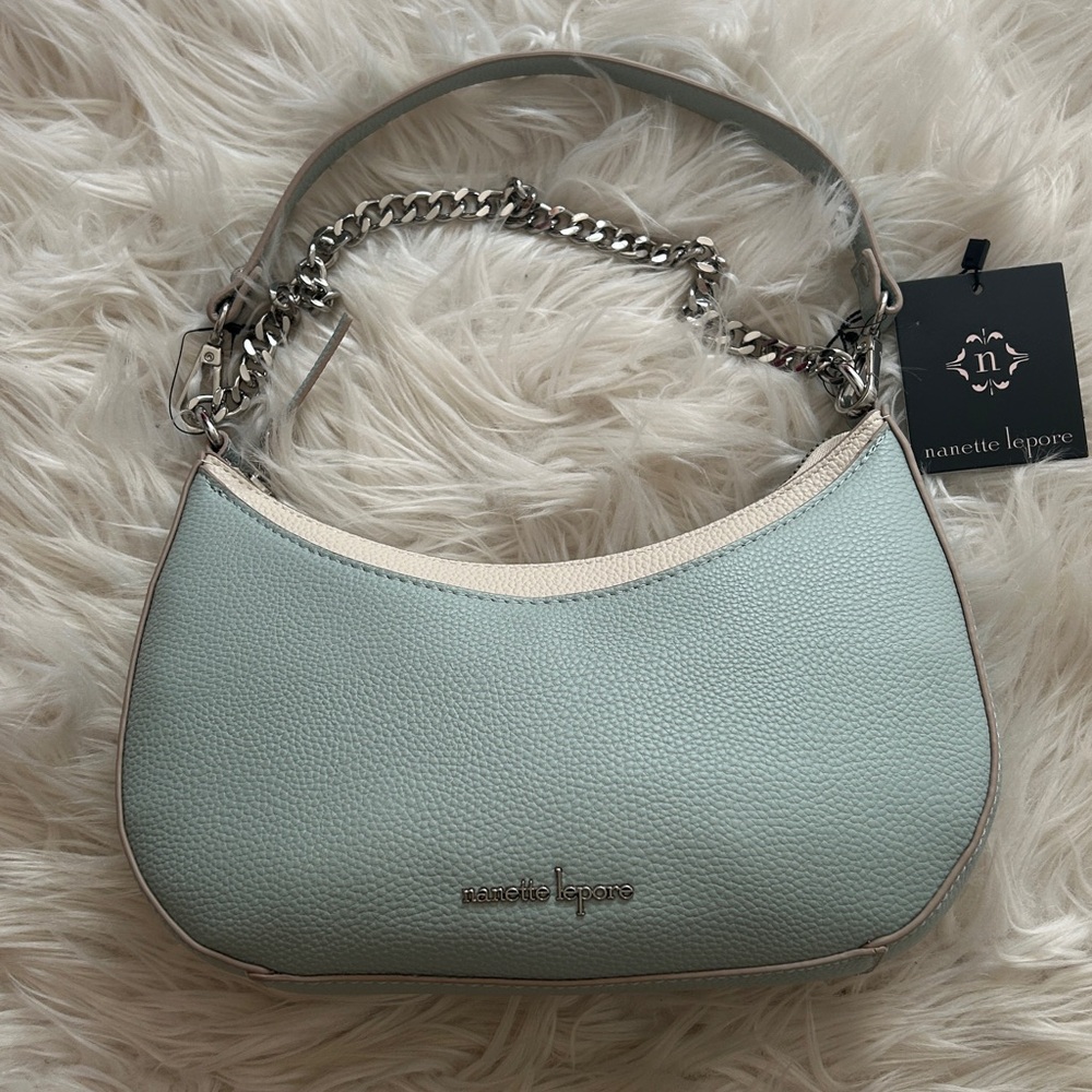 NWT, Nanette Lepore Natasha Baguette Lt Blue Shoulder/wristlet Bag